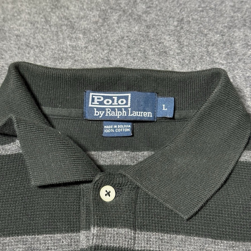 VTG 90s Polo Ralph Lauren Mens Waffle Knit Polo Shirt Gray Size L Preppy Rugby - Picture 3 of 6